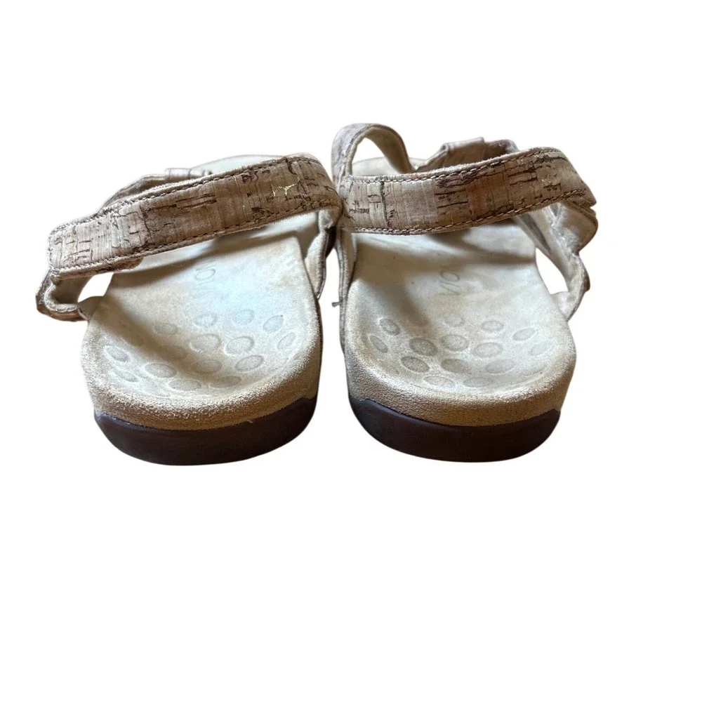 Vionic Farra Sandals Women Tan Cork Metallic Gold Strappy Boho SIZE 9.5